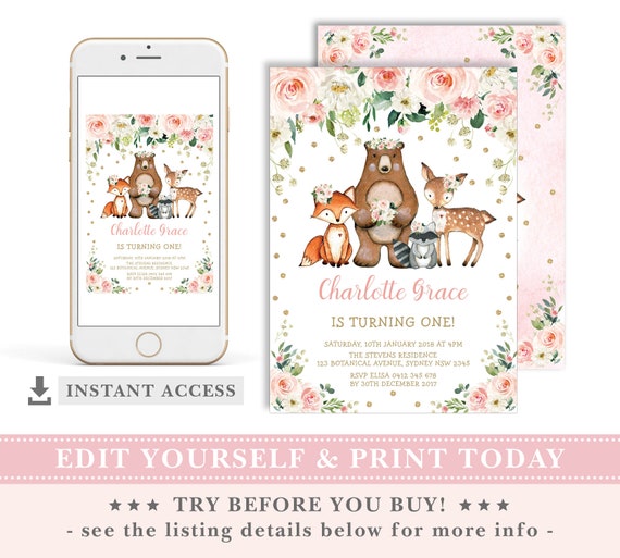 free printable birthday invitations woodland