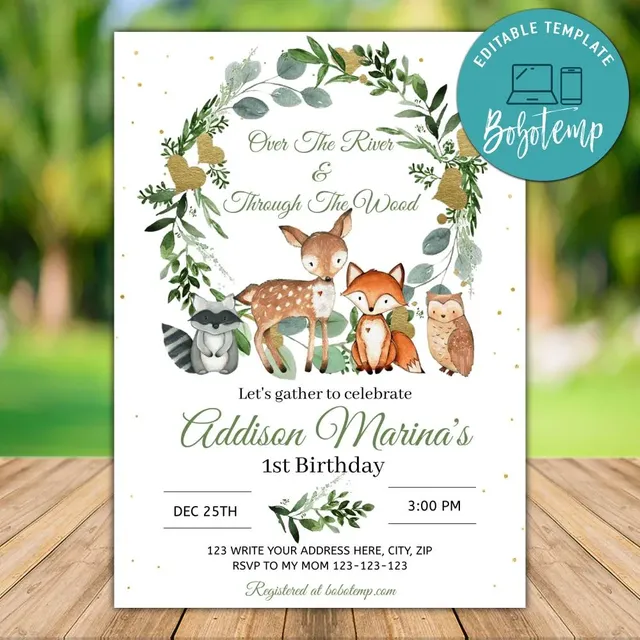 free printable birthday invitations woodland