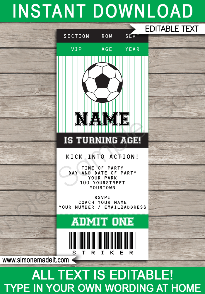 Soccer Invitation Printable Instant Download File / Soccer ...
