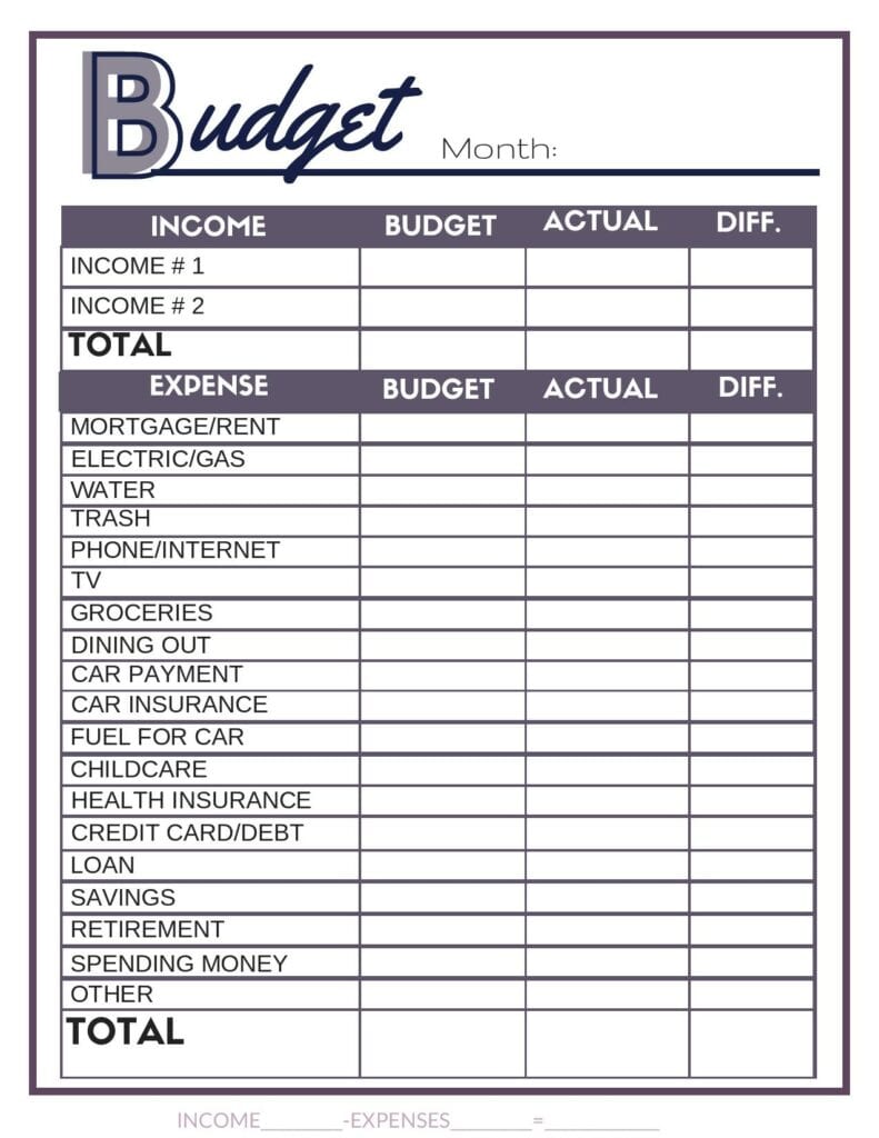 Free Budget Worksheets - Single Moms Income