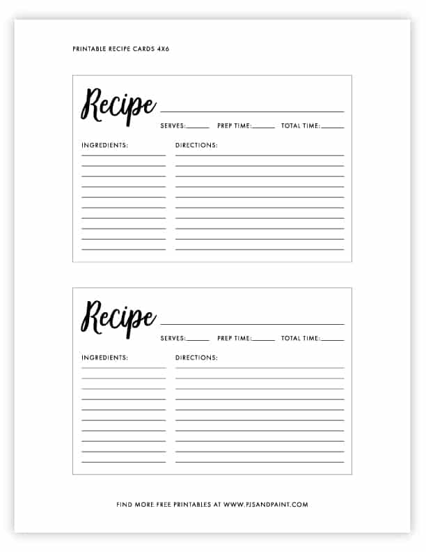 free printable blank recipe cards 4x6
