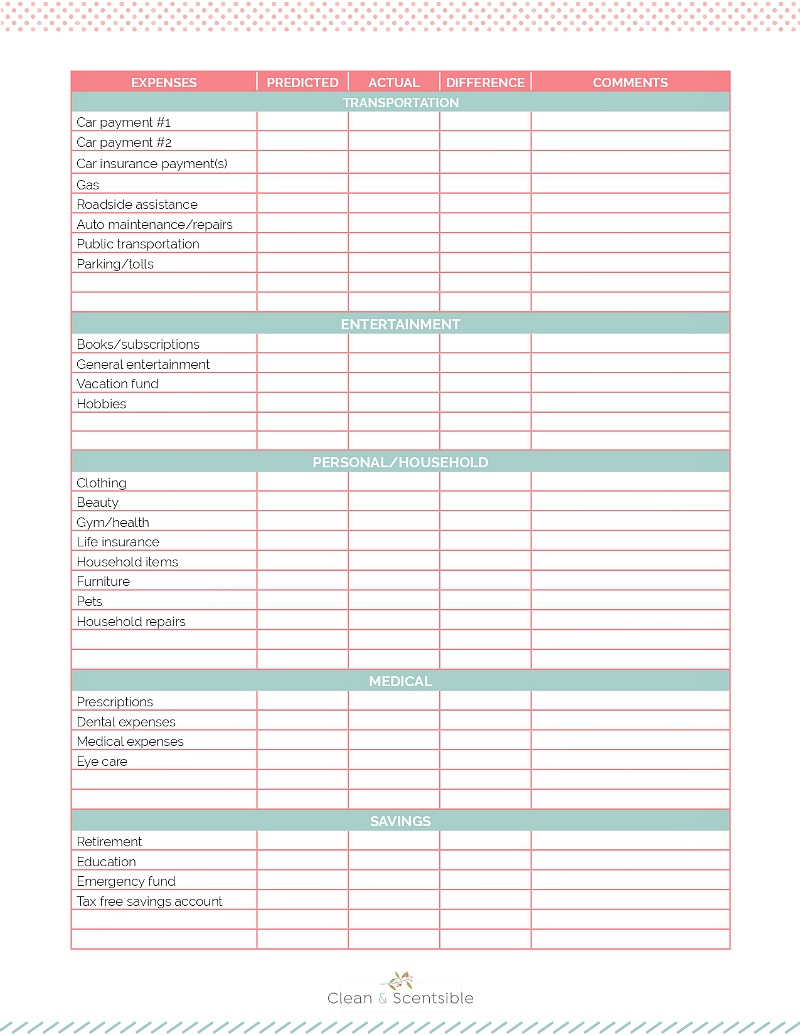 free printable budget books