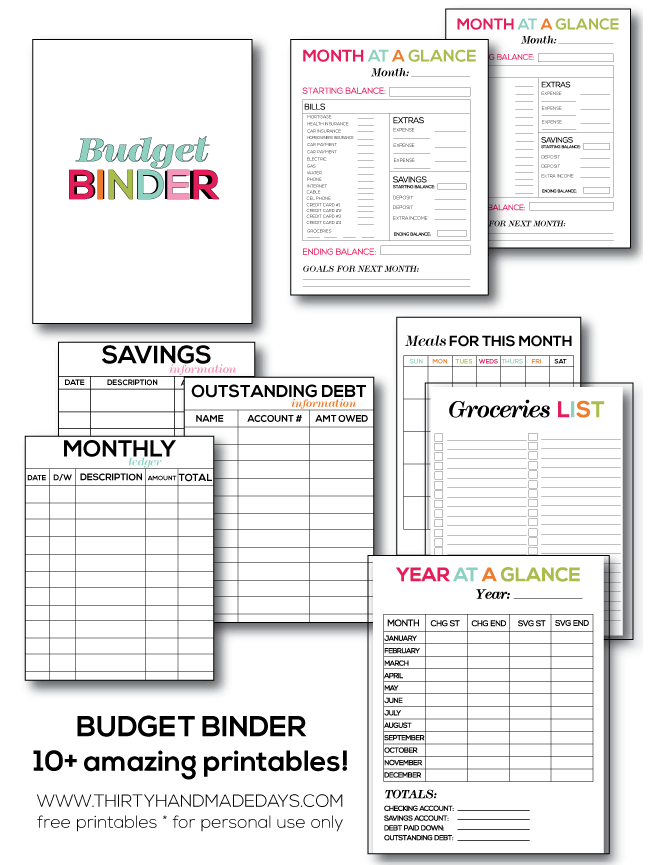 free printable budget charts