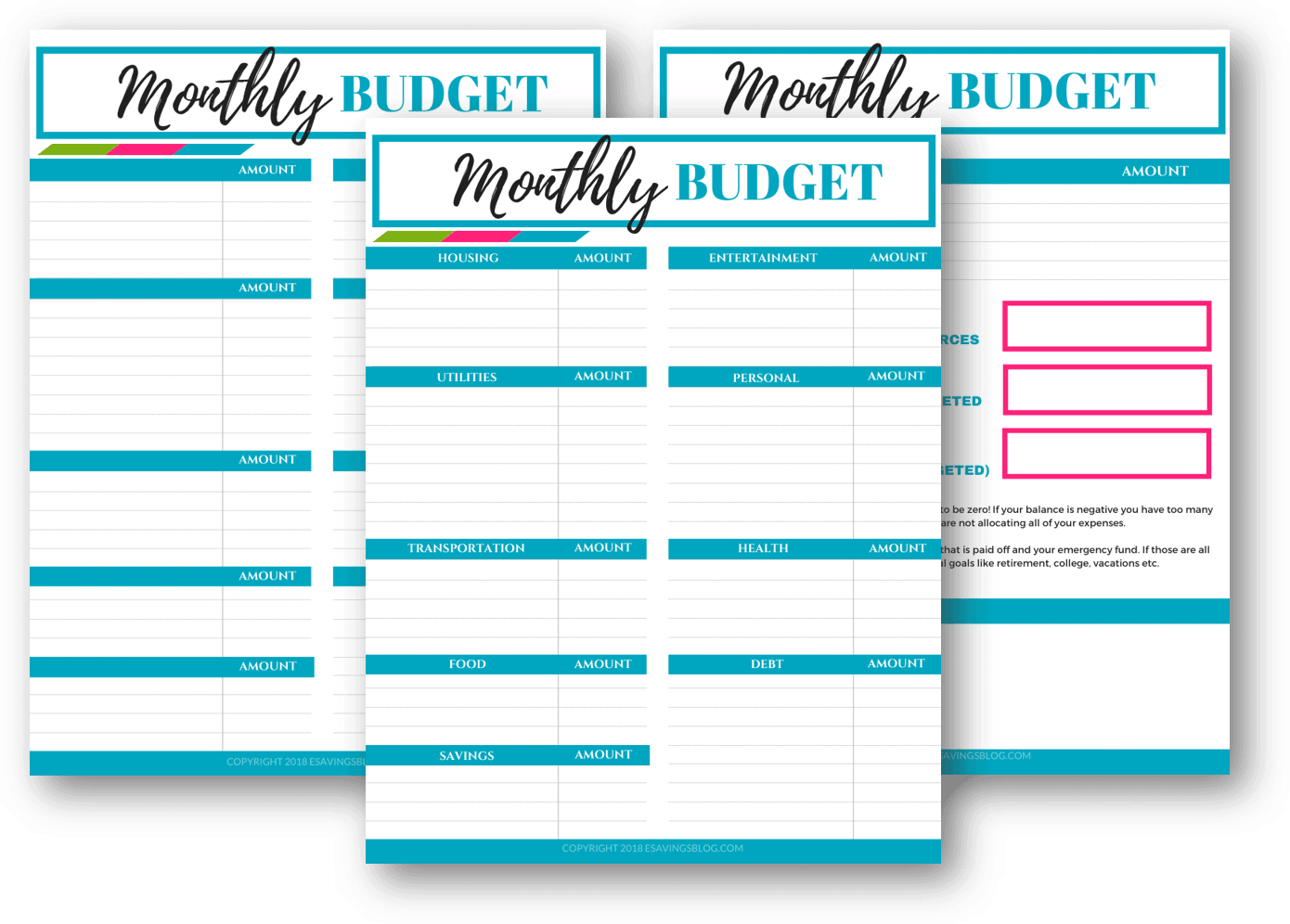 Free Budget Printables - Esavingsblog