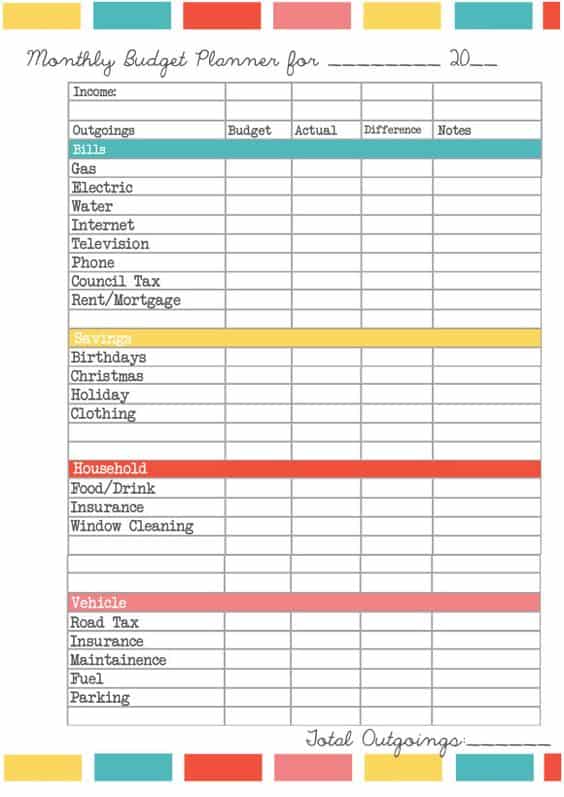 free printable budget planner 2018