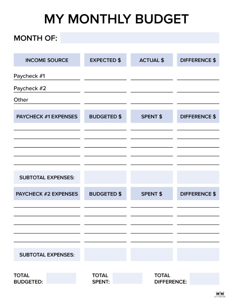 Monthly Budget Planners - 20 FREE Printables | Printabulls