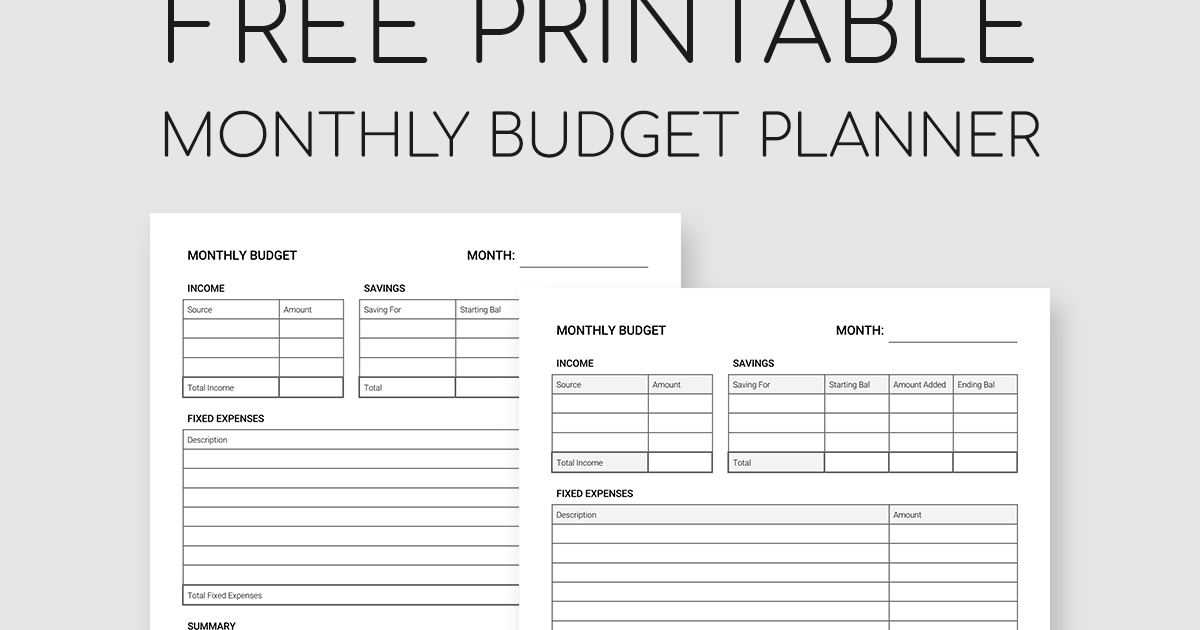 Printable Monthly Budget Planner