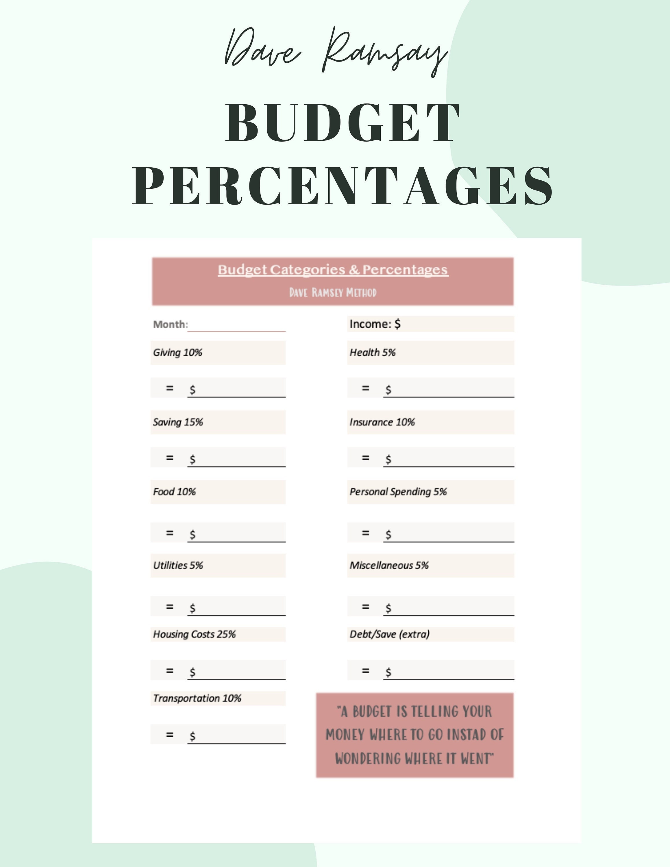 Dave Ramsey Budget Percentages Template printable pdf Download Dave Ramsey Budget Percentages Template printable pdf Download