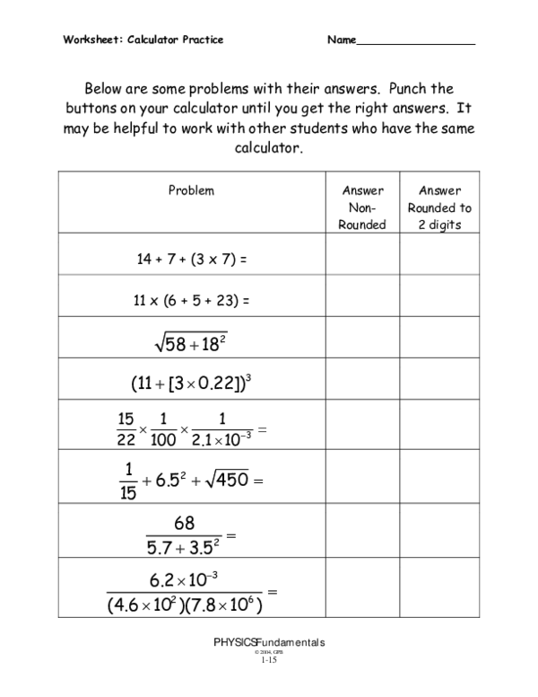 PDF Worksheet Calculator Practice Name PDF Worksheet Calculator Practice Name