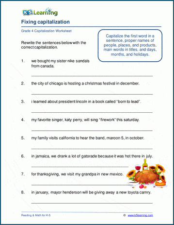 free printable capitalization and punctuation worksheet