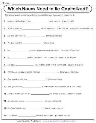 free printable capitalization worksheet