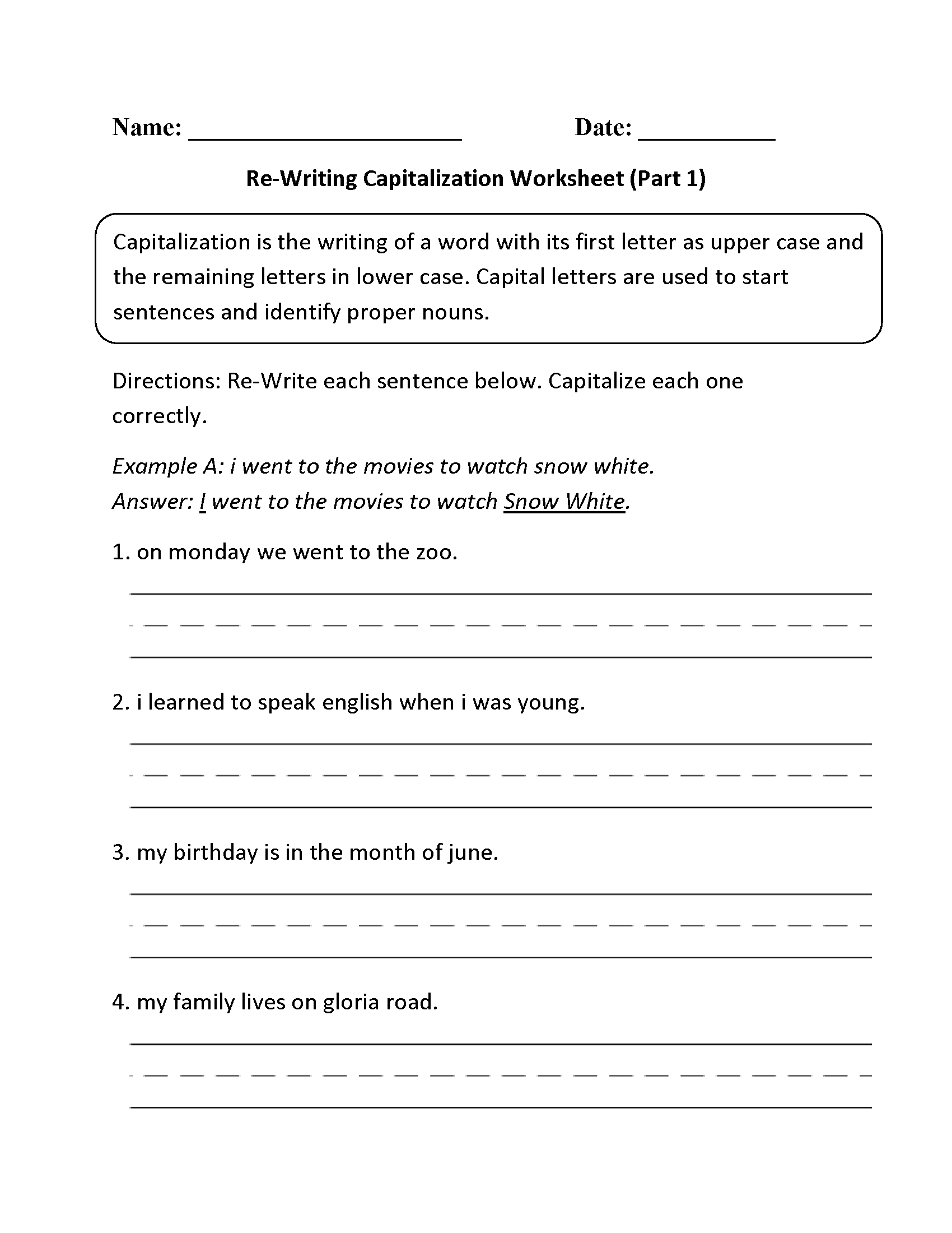 worksheets library | Capitalization Worksheets