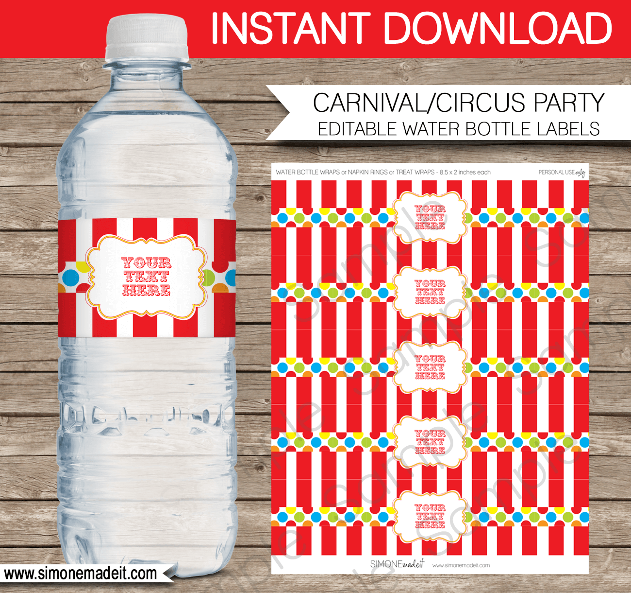 Carnival Party Water Bottle Labels template - colorful