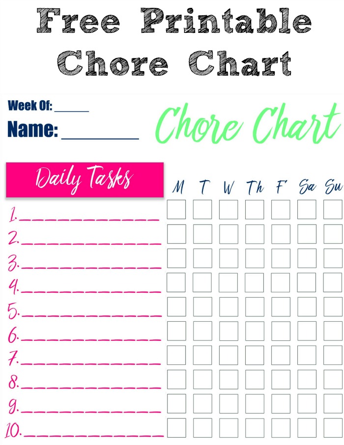 free printable chore charts blank