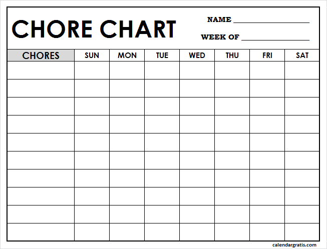 free printable chore charts blank