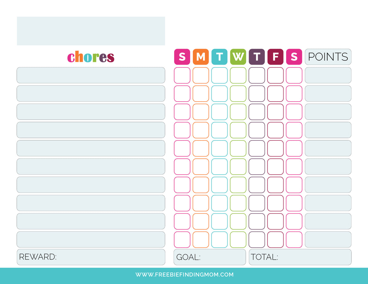 free printable chore reward charts