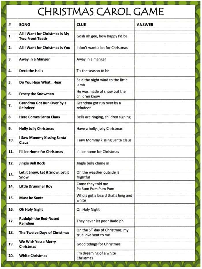 free printable christmas carols