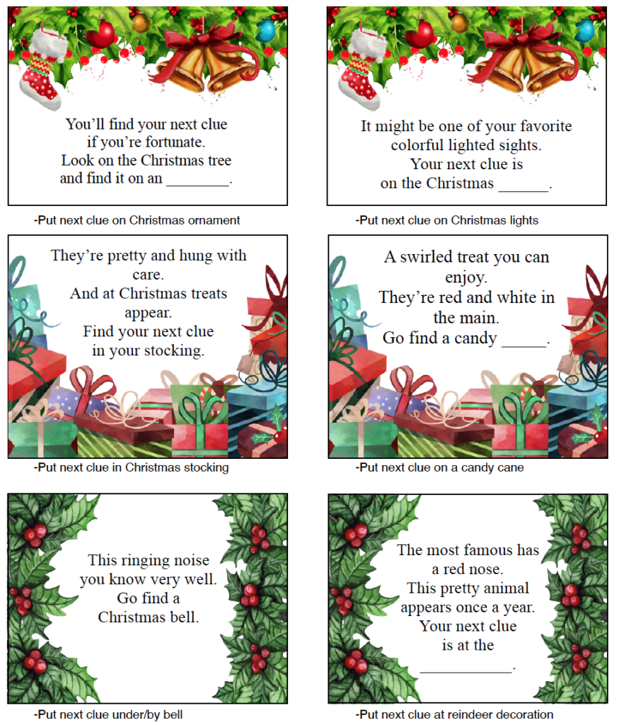 free printable christmas scavenger hunt ideas