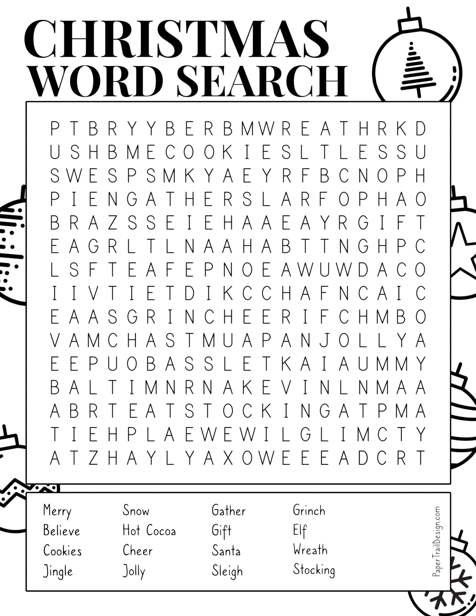 free printable christmas word search worksheet