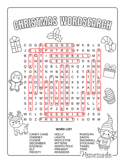 free printable christmas word search worksheet