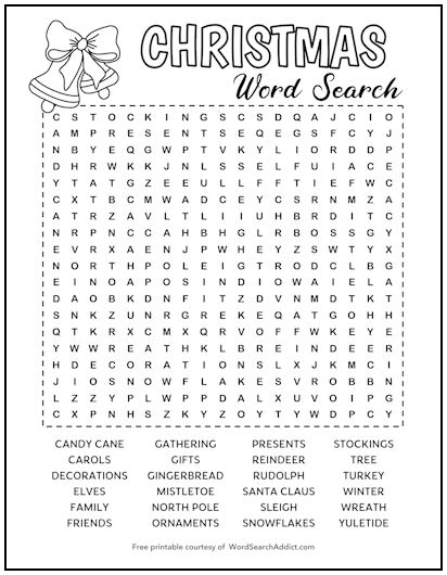 free printable christmas word search