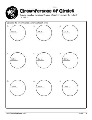 Circumference of Circles in Worksheets