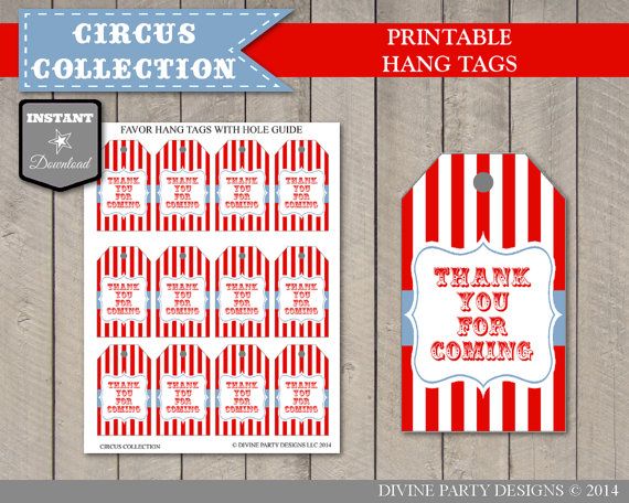 INSTANT DOWNLOAD Circus &amp; Carnival 2x3 Thank You Tags / Editable ...