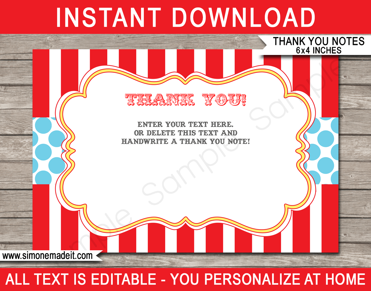 free printable circus thank you tags