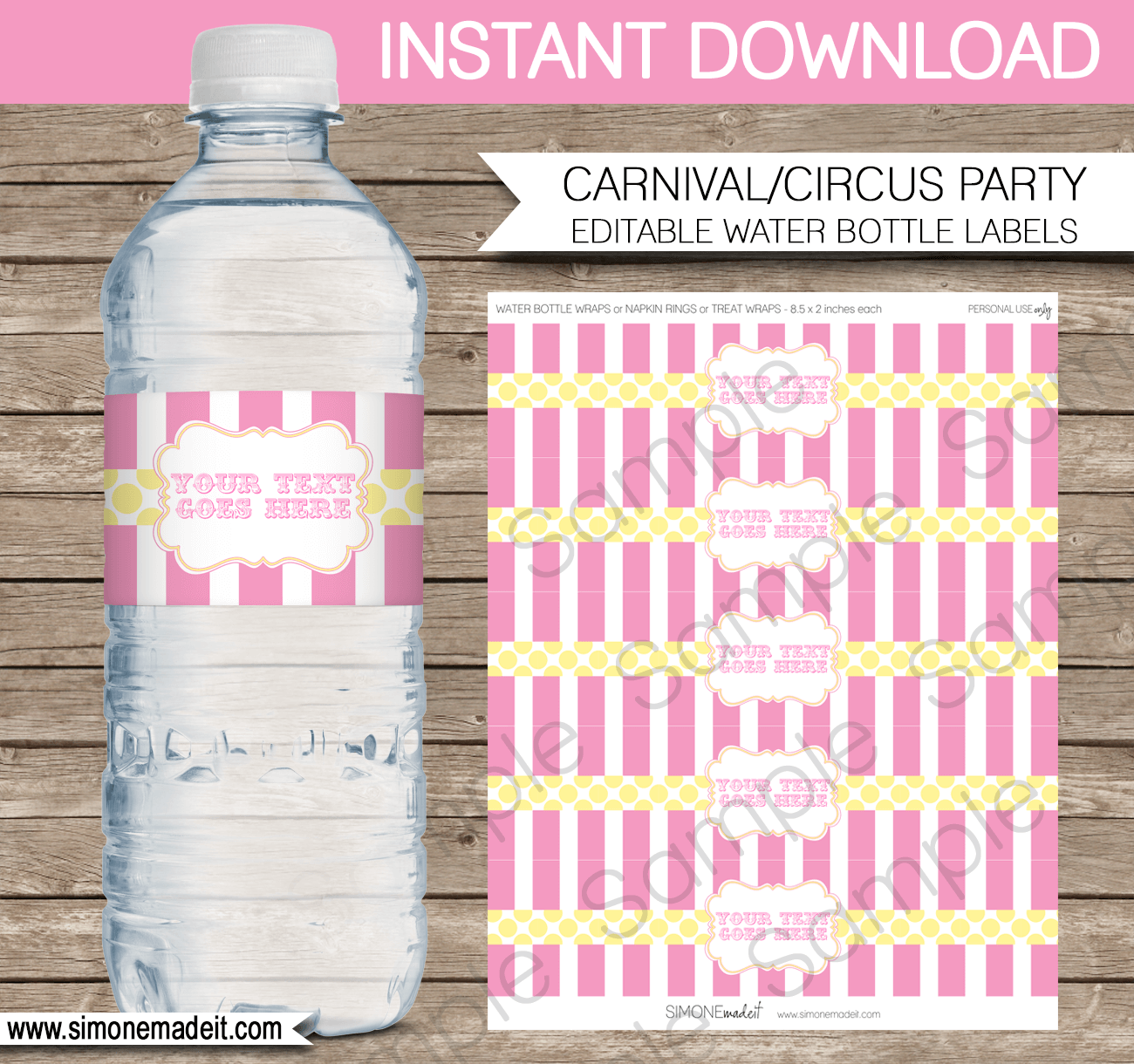 free printable circus water bottle labels
