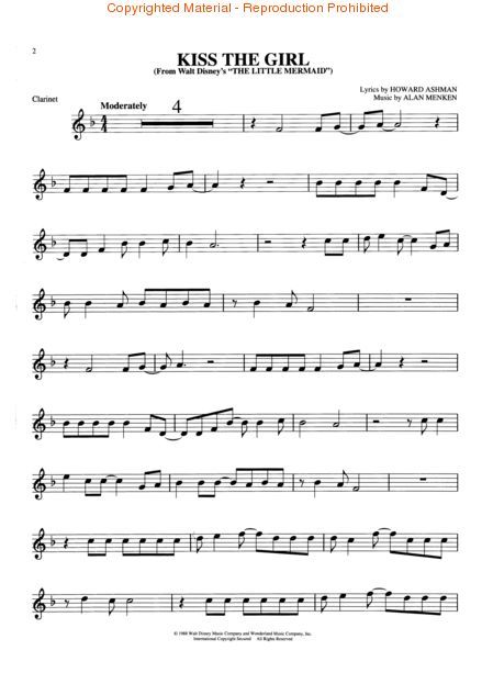 free printable clarinet sheet music disney