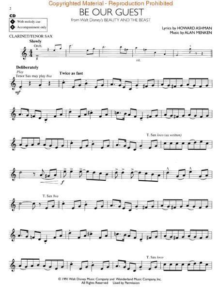 free printable clarinet sheet music disney