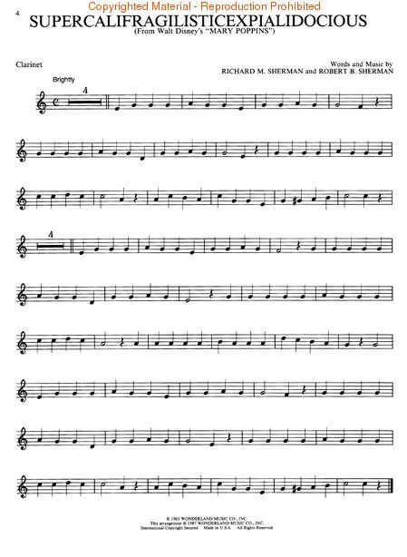 free printable clarinet sheet music disney