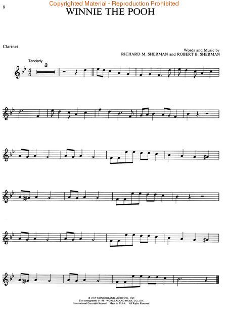 free printable clarinet sheet music disney