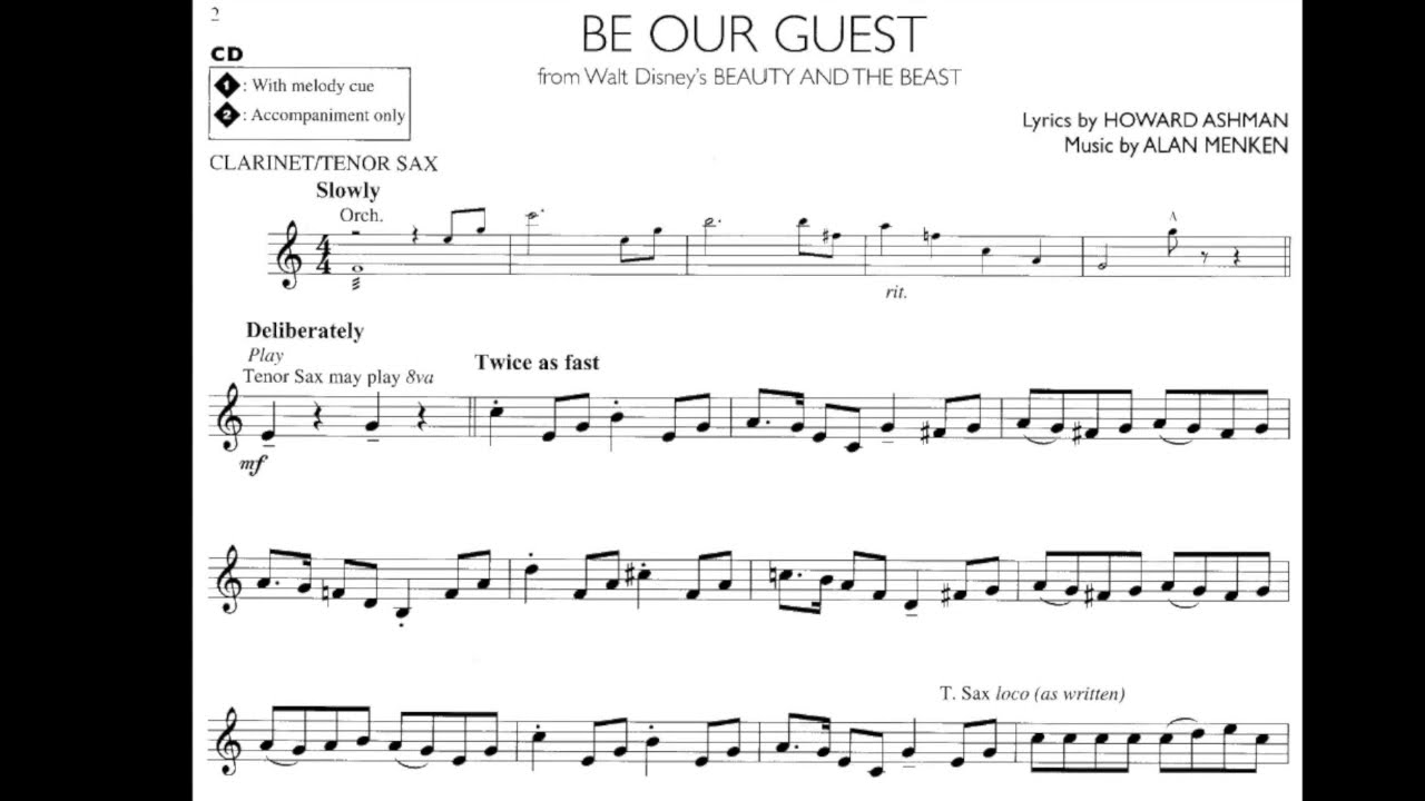 free printable clarinet sheet music disney