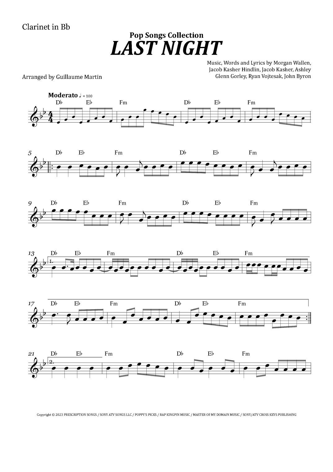 Last Night (arr. Guillaume Martin) by Morgan Wallen Sheet Music ...