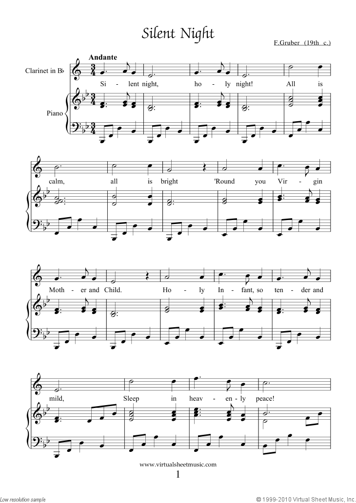 free printable clarinet sheet music silent night
