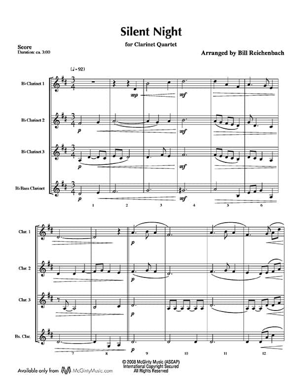 free printable clarinet sheet music silent night