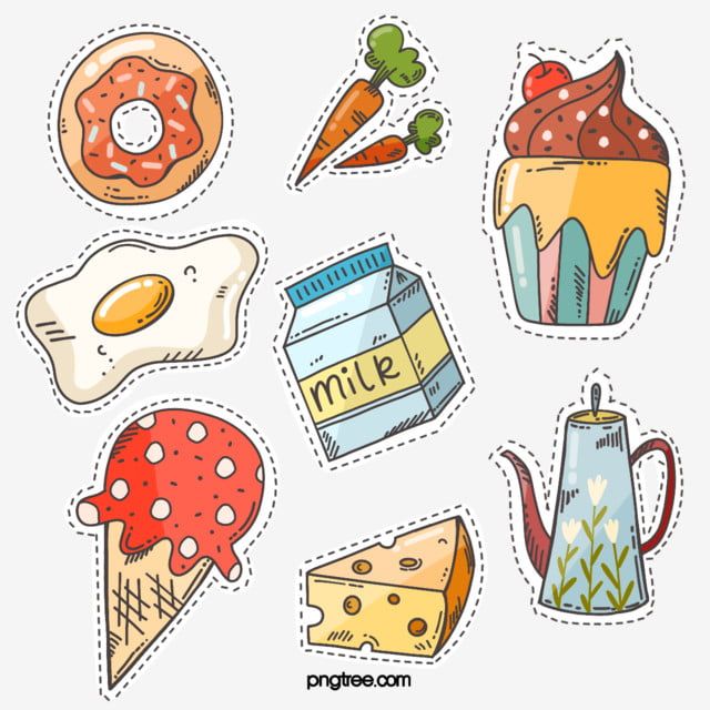 Hand Drawn Stickers PNG Picture, Hand Drawn Cartoon Food Stickers ...