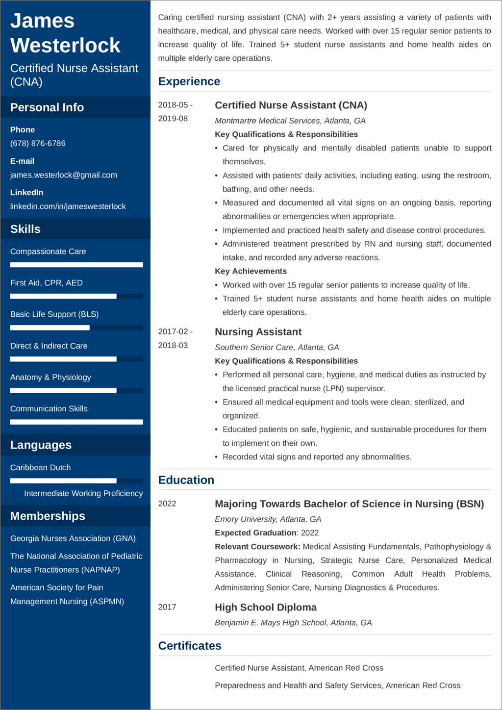 free printable cna resume