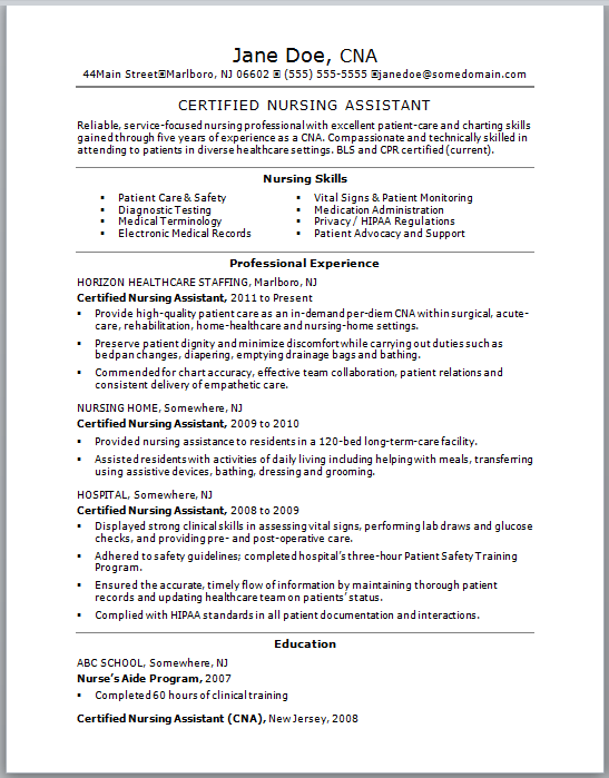 free printable cna resume