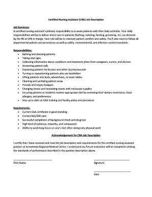 Cna Job Description - Fill and Sign Printable Template Online