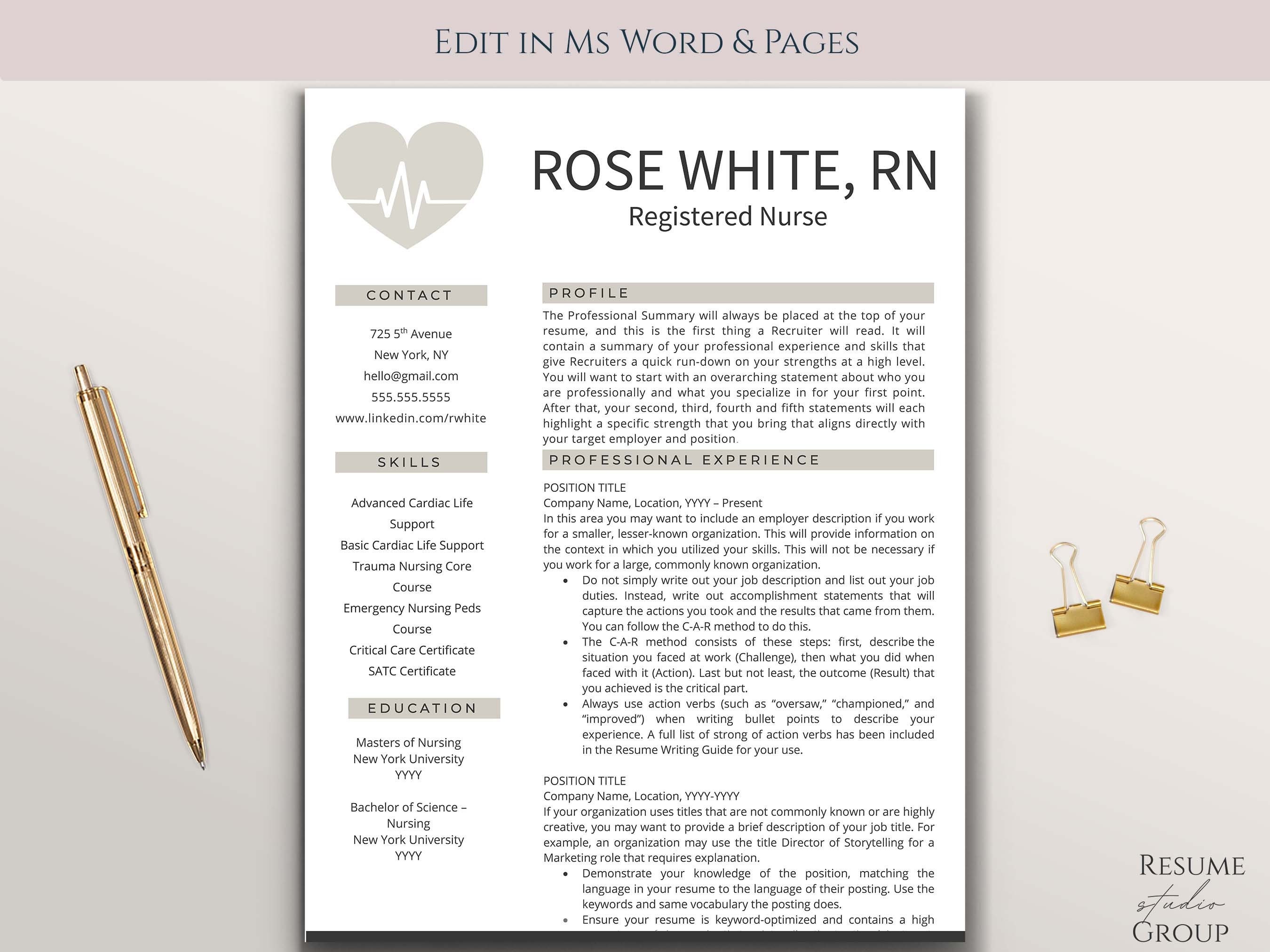 Nurse Resume Template Free Cover Letter Nurse Resume Nurse CV One ...