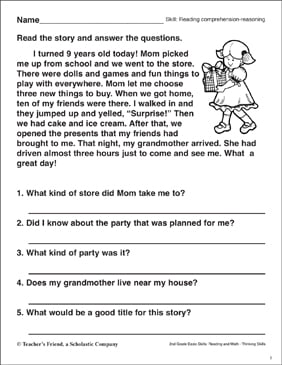 free printable comprehension worksheet for grade 2