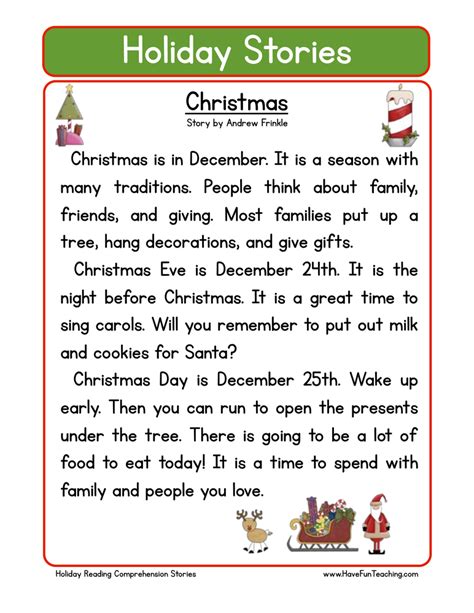 Free Printable Christmas Reading Comprehension Worksheets