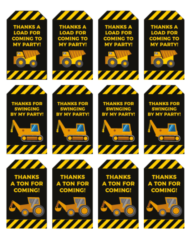 free printable construction thank you tags