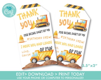 free printable construction thank you tags