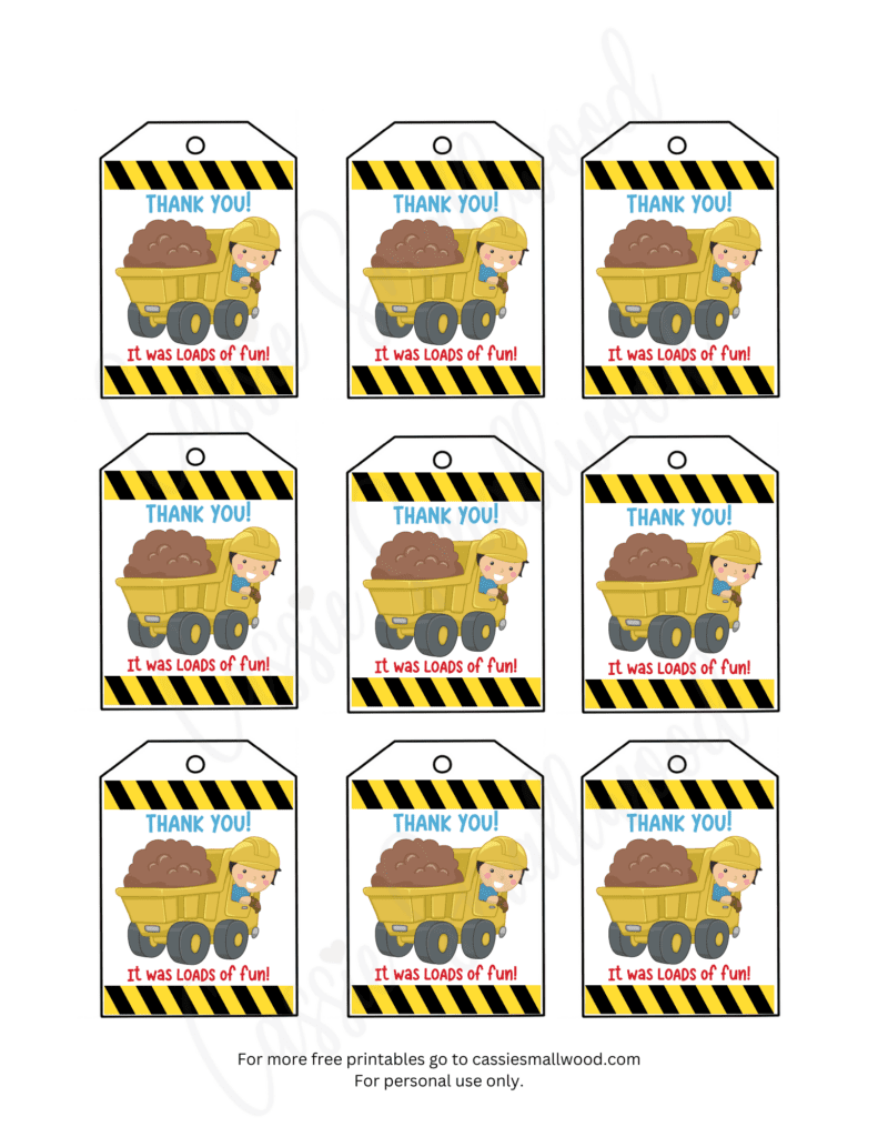 free printable construction thank you tags