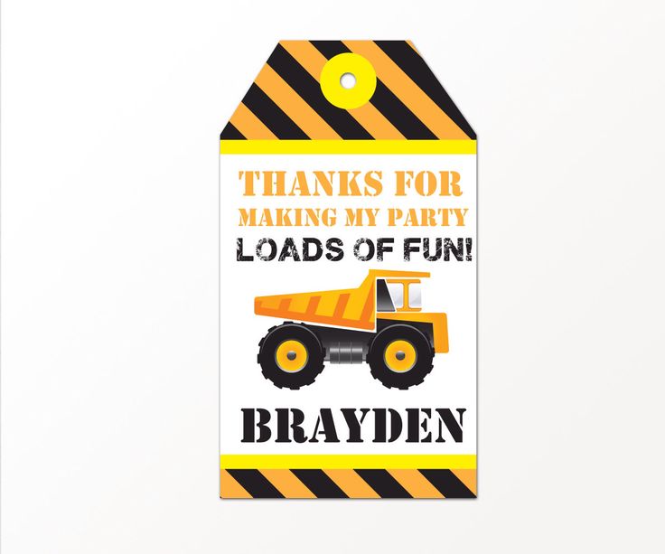 Construction Party Favor Tags Dump Truck Builder Favor Tag ...