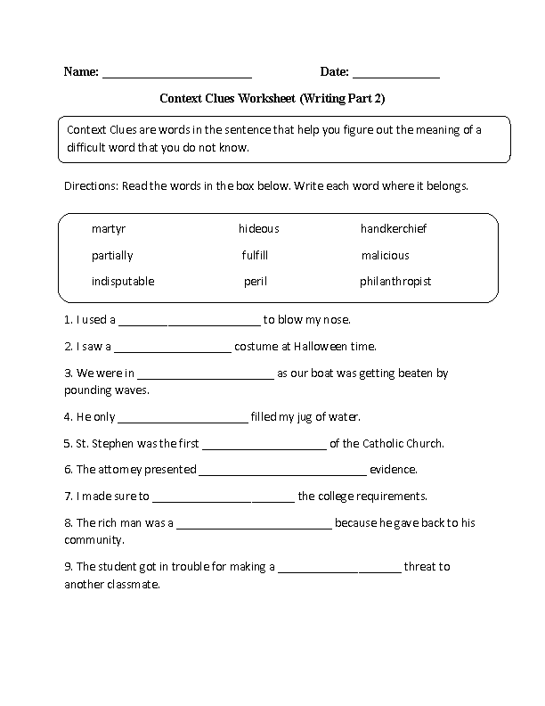 worksheets library | Context Clues Worksheets