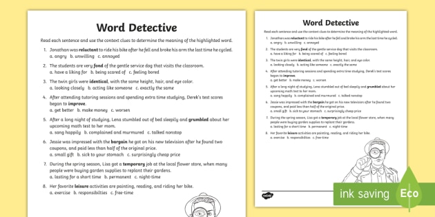 Word Detective: Context Clues Activity - ELA Resources - USA